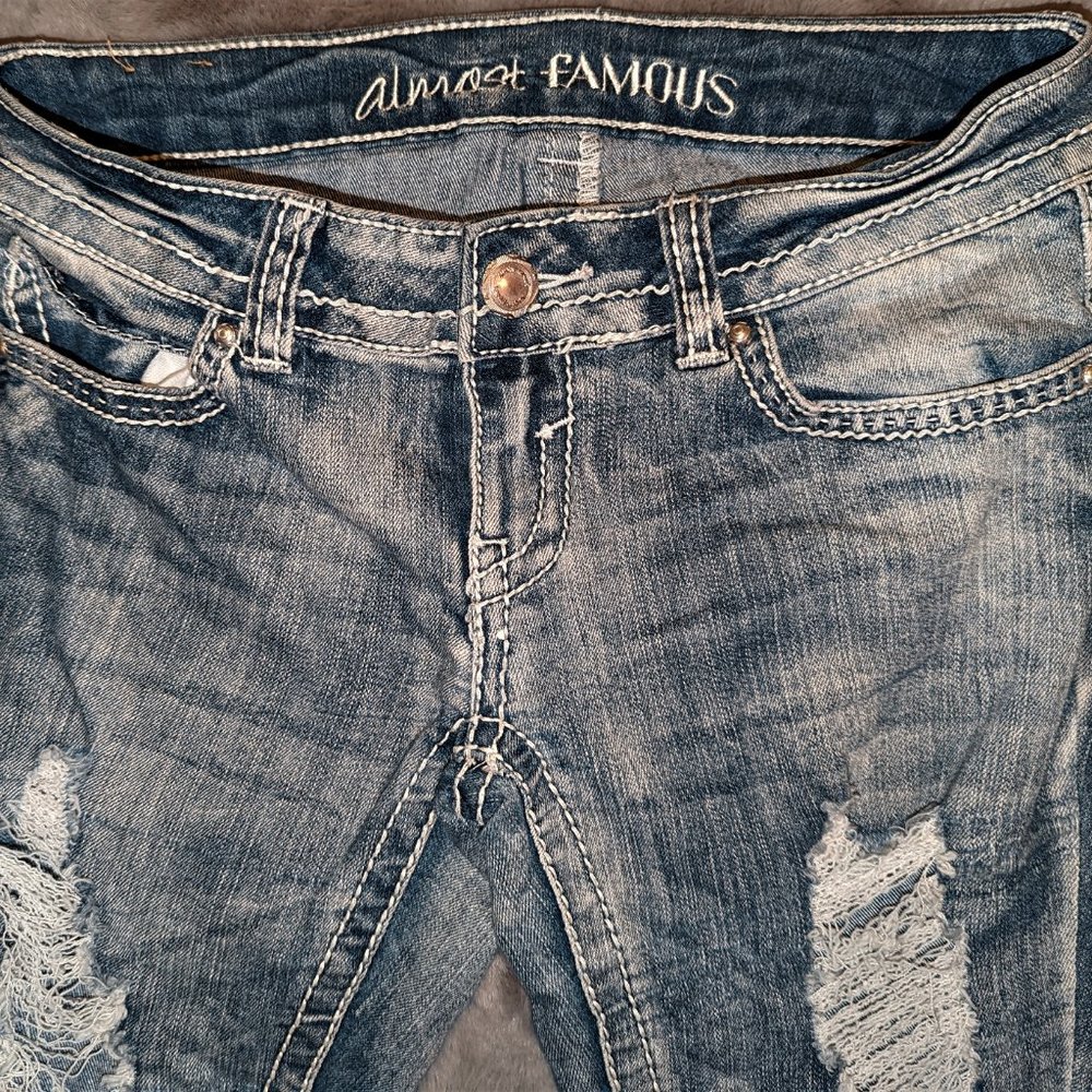Ladies Almost Famous Distressed Blue Jeans Size 3